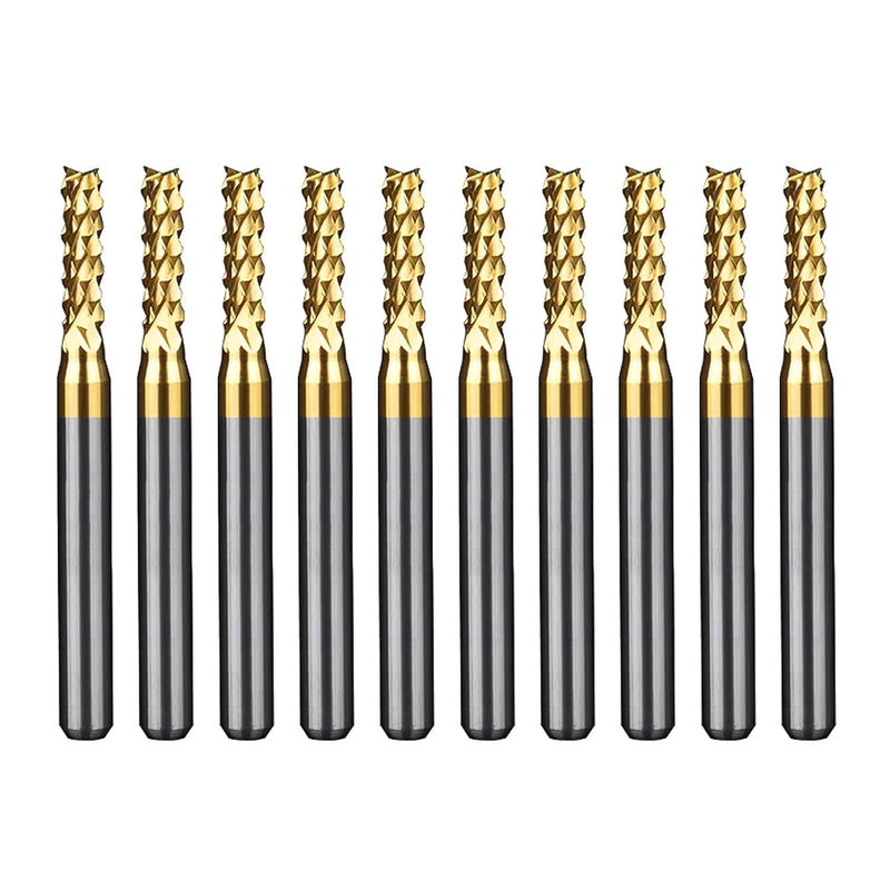 WEXWE Tools 10Pcs 2.5mm TiN Coating Solid Carbide End Mill Engraving Milling Cutter CNC Router Bits for PCB Machine, 1/8" Shank 1BOX - Image 1
